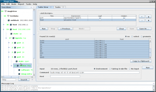 Query listing all open ports