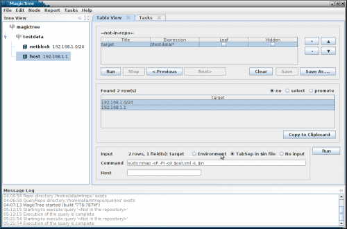 Executing nmap with data from MagicTree